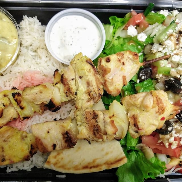 Falafel and Lamb Kabob Plate.