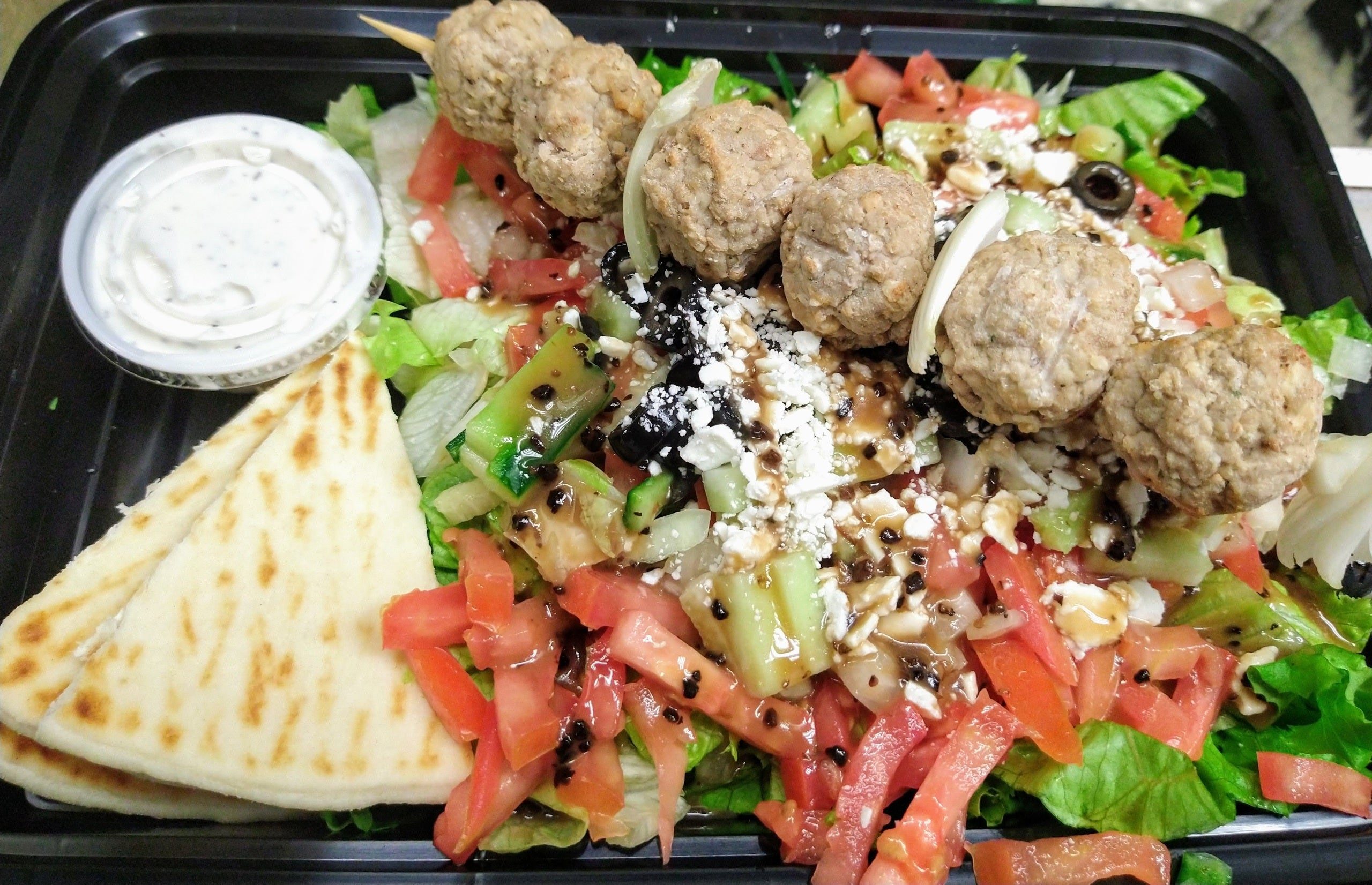 Greek Salad With Kofteh Kabob (Not Gluten Free).