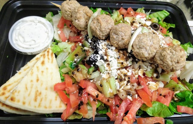 Greek Salad With Kofteh Kabob (not gluten free).