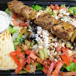 Greek Salad With Lamb Kabob